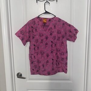 Nickelodeon Pink Cartoon Print Women's Scrub Top